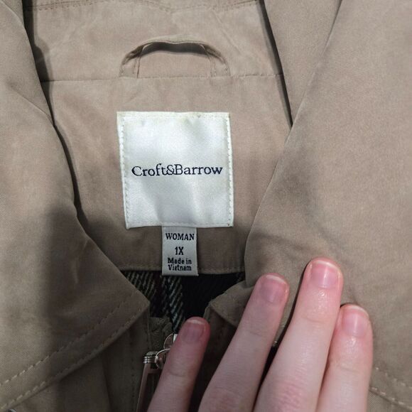 Croft & Barrow Womens Beige Hooded Zip Up Heavyweight Trench Coat Size 1X Chore - Picture 4 of 7